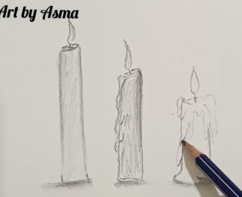 Complete Process Of Candles Drawing With Melting Wax, Free Video Tutorial Candle Drawing Pencil, Easiest Drawing, Diya Drawing, Melted Candle, Texture Video, Melting Candle, Drawing With Pencil, Candle Drawing, Easy To Draw