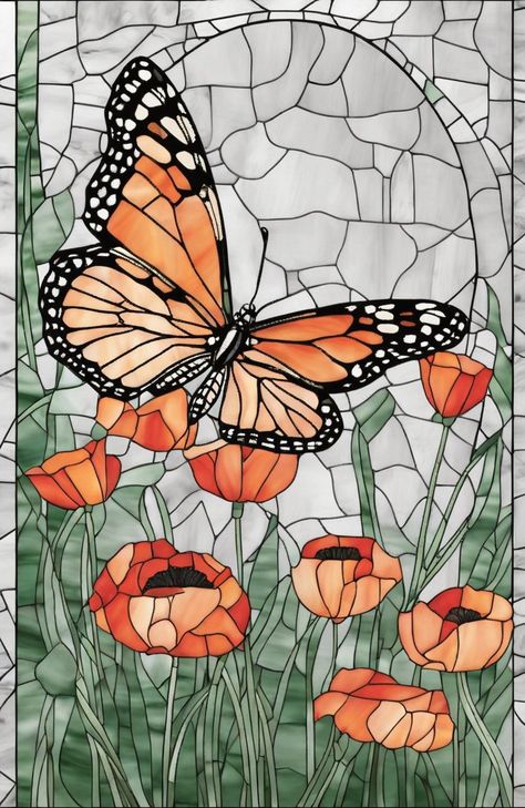 46 Monarch Butterfly - Stained Glass and Mosa Monarch Butterfly Stained Glass Pattern, Stained Glass Painting Designs, Butterfly Mosaic Art, Butterfly Mosaic Pattern, Stained Glass Painting Ideas, Mosaic Art Butterfly, Mosaic Ideas Beginner, Mosaic Patterns Templates Free Printable, Butterfly Mosaics