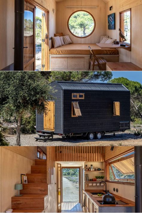 Morena Tiny House With Rustic Charm is Appealing to Sensibilities of Modern Woman Tiny House On Wheels Interior, Tiny Homes On Wheels, Houses On Wheels, Tiny House Designs, Chic Natural, Homes On Wheels, Tiny Home On Wheels, Diy Couch, Micro House