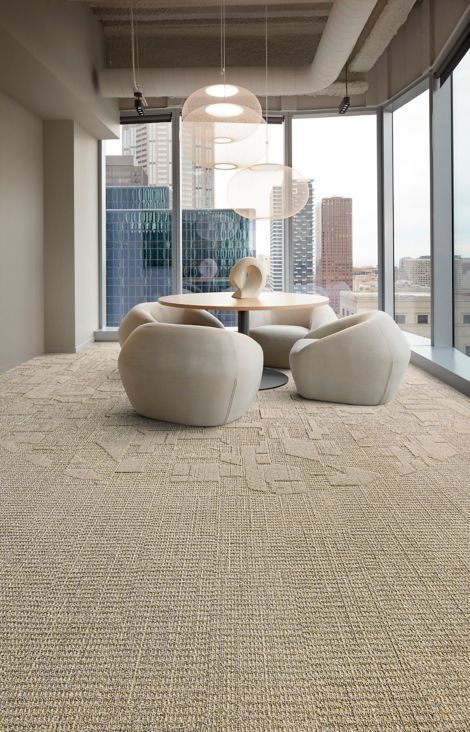 E612: Etched & Threaded Collection Carpet Tile by Interface Interface Carpet, Carpet Tiles Office, Materials And Structures, Commercial Carpet Tiles, Carpet Texture, Office Carpet, Resilient Flooring, Office Floor, Commercial Carpet