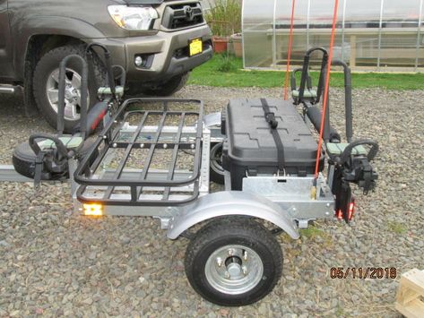 Kayak Trailer Ideas, Kayak Mods, Camping Gear Trailer, Kayak Fishing Diy, Camping Trailer Diy, Jeep Trailer, Tacoma World, Bed Rack, Kayaking Tips