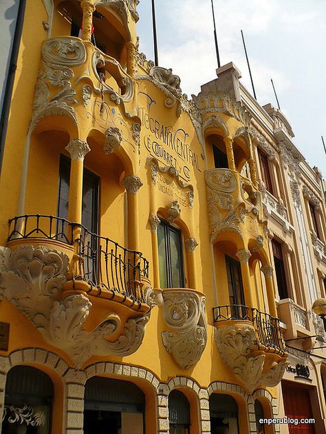 Casa Courret, art nouveau architecture in central Lima, Peru #jaune ~ Colette Le Mason @}-,-;--- Art Nouveau Arquitectura, Art Nouveau House, Architecture Art Nouveau, Nouveau Architecture, Santiago Calatrava, Art Nouveau Architecture, Frank Gehry, Lima Peru, Amazing Pictures