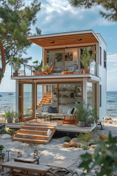 Tiny House Village, Small House Design Exterior, Dream Beach Houses, Tiny House Inspiration, Minimal House Design, Beach House Design, Container House Design, Tiny House Cabin, Dream Beach