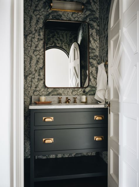 Floral Ave — Jean Stoffer Design Jean Stoffer Design, Stoffer Home, 36" Vanity, Powder Room Wallpaper, Casa Country, Powder Room Design, Furniture Office, Bathroom Wallpaper, Farmhouse Bathroom