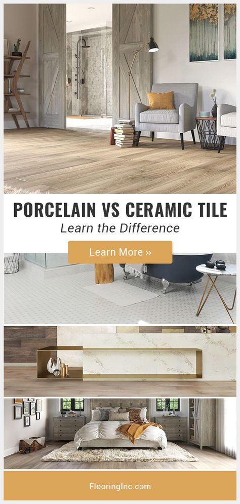 Porcelain Tile Bathroom Floor, Porcelain Vs Ceramic Tile, Ceramic Tile Flooring, Best Bathroom Flooring, Porcelain Tile Bathroom, Ceramic Tile Bathrooms, Decorating 101, Tiles Ideas, Tiles For Bathroom