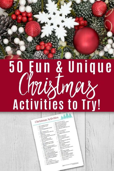 Creating a Christmas bucket list is a great way to make sure you do all the fun Christmas activities you are hoping to do this year. Get a list of 50 activities you may want to try this year. Ideas For Christmas Activities, Christmas Entertainment Ideas, Christmas Activity Ideas For Adults, Fun Christmas Activities For Adults, Christmas Activities For Workplace, Fun Christmas Things To Do, Things To Do On Christmas Day, Christmas Work Activities, Christmas Activities For Work