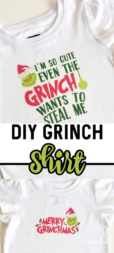 This Grinch Shirt is the ultimate way to celebrate Christmas. You can make a one-of-a-kind Grinch shirt for you and your kids using your Cricut machine at home. My heart just grew three sizes! #grinch #grinchDIY #grinchshirt #grinchsvg #grinchcrafts Diy Grinch Shirts For Kids, Grinch Shirt Ideas, Diy Grinch Shirt, Grinch Craft, Diy Grinch, Grinch Crafts, Grinch Wreath, Heat Press Shirts, Grinch T Shirt