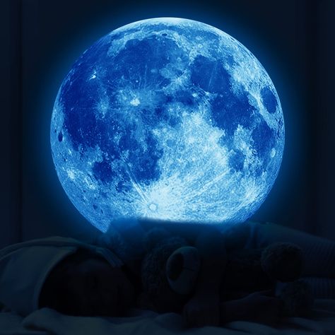 PRICES MAY VARY. ★Awesome Experience - This glowing wall moon will create an amazing night sky and outer space experience in your child's room, providing a fun and romantic atmosphere for you and your child to enjoy together. ★ Perfect Gift - The glowing stickers can create a warm and comforting atmosphere, while the glowing moon can help your child not be afraid of the dark and help them fall asleep quickly. ★Easy to Use - The self-adhesive wall decals for kids are easy to stick or remove. They Glow In The Dark Stickers, Dark Stickers, Moon Stickers, Living Room Blue, Blue Aesthetic Dark, Outer Space Theme, Dark Blue Walls, Room Blue, Stickers For Kids