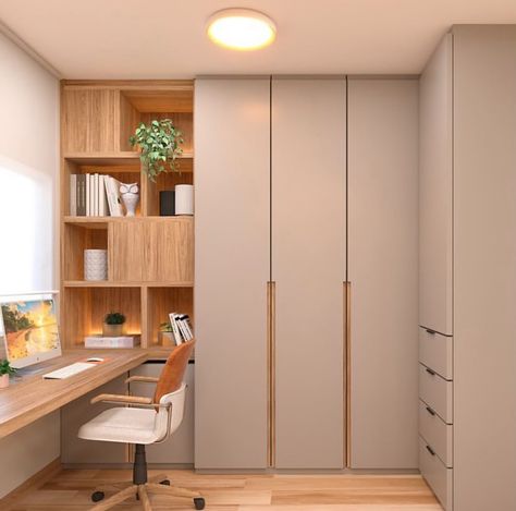 Closet And Office Combo, Home Study Rooms, Home Office Furniture Design, Bedroom Wall Decor Ideas, Contemporary Office Design, Study Room Design, Closet Design Layout, Small Home Offices, Wardrobe Interior Design