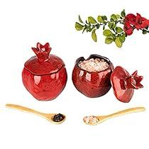 Red Salt, Ceramic Pomegranate, Spoon Ceramic, Salt Bowl, Salt Container, Shabby Chic Dining, Salt Pig, Salt Box, Utensil Crock