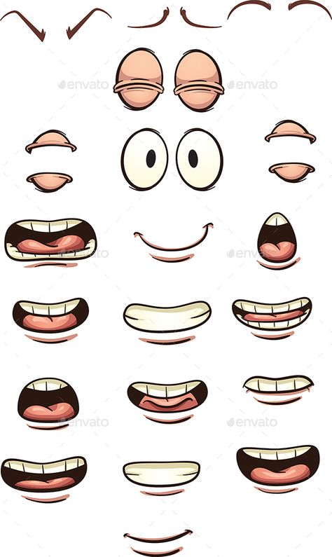 Cartoon mouths and eyes. Vector clip art illustration with simple gradients. Each on a separate layer. EPS10 file included. Inkblot Cartoon, Mouths Drawing, Inkblot Art, Faces Cartoon, Eyes Vector, Cartoon Faces Expressions, Cartoon Mouths, رسم كاريكاتير, Cartoon Expression