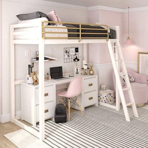 Loft Beds For Teens, Girls Loft Bed, White Loft Bed, Loft Beds For Small Rooms, Loft Bed Ideas, Bed For Girls Room, Beds For Small Rooms, White Loft, Twin Loft Bed