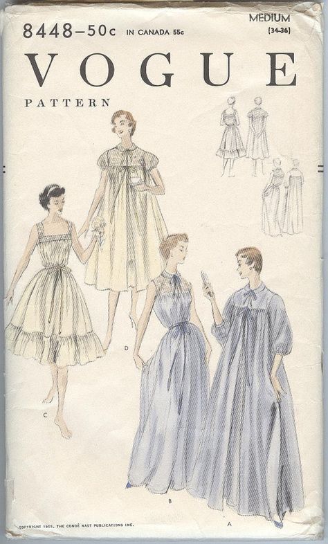 1950s Nightgown  Pattern Vogue 8992 Vintage Sewing Patterns Peignoir Bathrobe Shortie Size Medium 1950s Nightgown, Pin Up Princess, 50s Clothing, Nightgown Pattern, Vintage Vogue Sewing Patterns, Personal Things, Retro Housewife, Vintage Dress Patterns, Vintage Nightgown