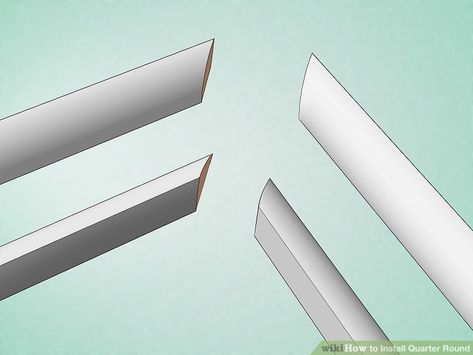 Also, identify spaces between 2 pieces of molding, such as at the corners. Fill Quarter Round Molding Ceiling, Diy Quarter Round Molding, Quarter Round Trim Ideas, Trim On Rounded Corners, Quarter Round Trim Baseboards, Installing Quarter Round Trim, How To Install Quarter Round Trim, How To Cut Baseboard Corners, Install Quarter Round Trim