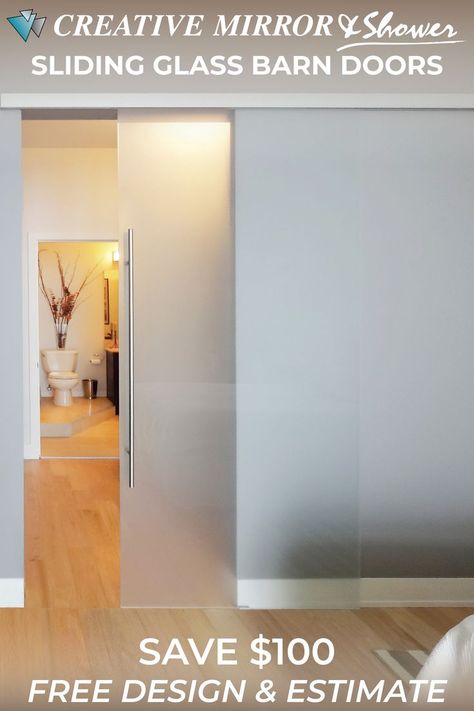 Update your home or business with beautiful glass barn doors from Creative Mirror & Shower in Chicago, IL. Single Glass Barn Doors Interior, Glass Bathroom Sliding Door, Sliding Glass Door For Bathroom, Bathroom Slide Door, Sliding Toilet Door, Toilet Glass Door, Glass Sliding Doors Interior, Modern Sliding Glass Doors, Frosted Glass Barn Door