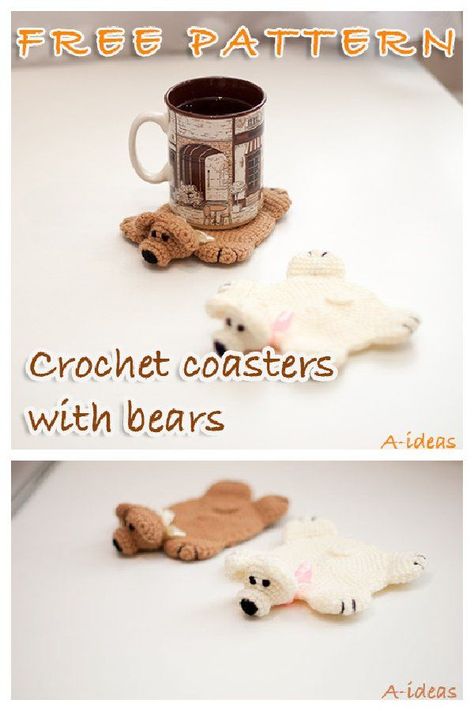 Crochet Coasters Free Pattern, Crochet Dog Patterns, Bear Rug, Crochet Coaster, Crochet Coaster Pattern, Diy Bracelets Easy, Crochet Gloves, Easter Crochet, Crochet Bear