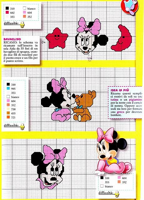 Baby Disney da ricamare (3) Disney Cross Stitch Patterns, Baby Cross Stitch Patterns, Cross Stitch For Kids, Baby Minnie, Baby Minnie Mouse, Disney Cross Stitch, Baby Cross, Cross Stitch Baby, Cross Stitch Fabric