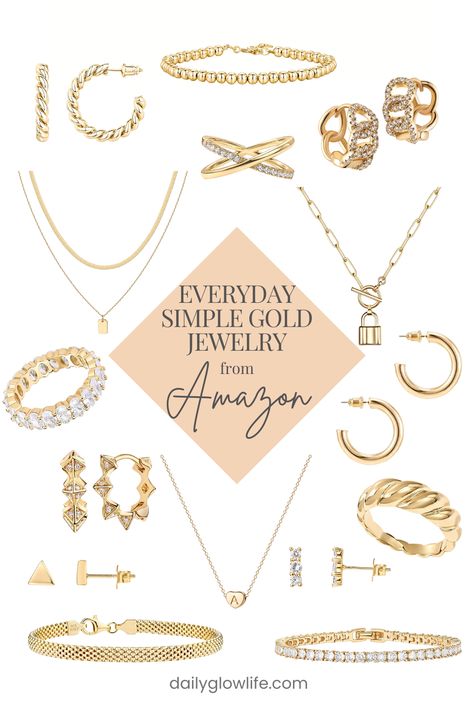 The Best Simple gold jewelry from Amazon Must Have Classic Jewelry, Amazon Gold Bracelets, Basic Amazon Finds, Amazon Rings Aesthetic, Amazon Necklace Finds, Dramatic Classic Jewelry, Rings Amazon, Cute Amazon Jewelry, Jewelry Amazon