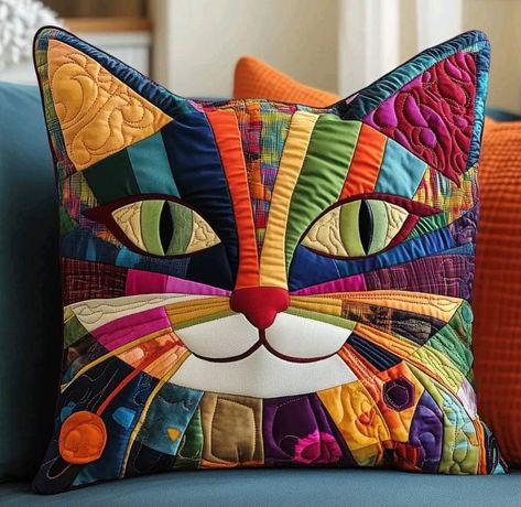 Quilt Pillow Case, Cat Quilt Patterns, Sewing Cushions, Cat Applique, Place Mats Quilted, Cat Quilt, Animal Quilts, Cat Pillow, Quilted Pillow