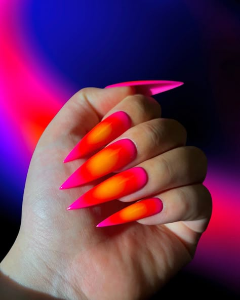 Brown And Neon Nails, Neon Nails 2024, Orange And Pink Nail Designs, Summer Nails Stiletto, Cute Neon Nails, Alcohol Cleanse, Ombre French Tips, Red Summer Nails, Fiery Sunset