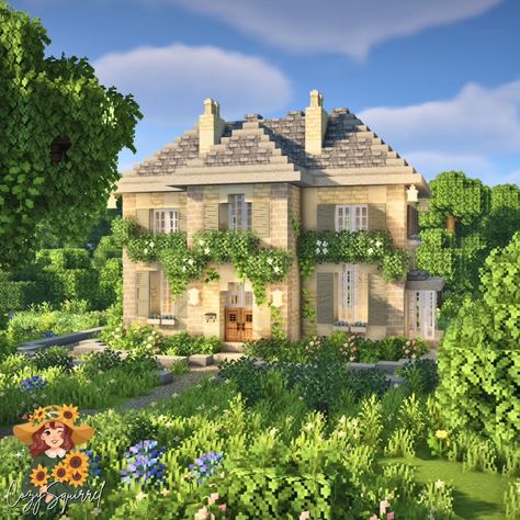 House In A Meadow, Minecraft Boarding School, Minecraft Flower Biome House, Aesthetic Builds Minecraft, Minecraft Countryside, Minecraft House Palette, Minecraft Aesthetic Cottagecore, Cottagecore Mansion, Minecraft Flower Garden