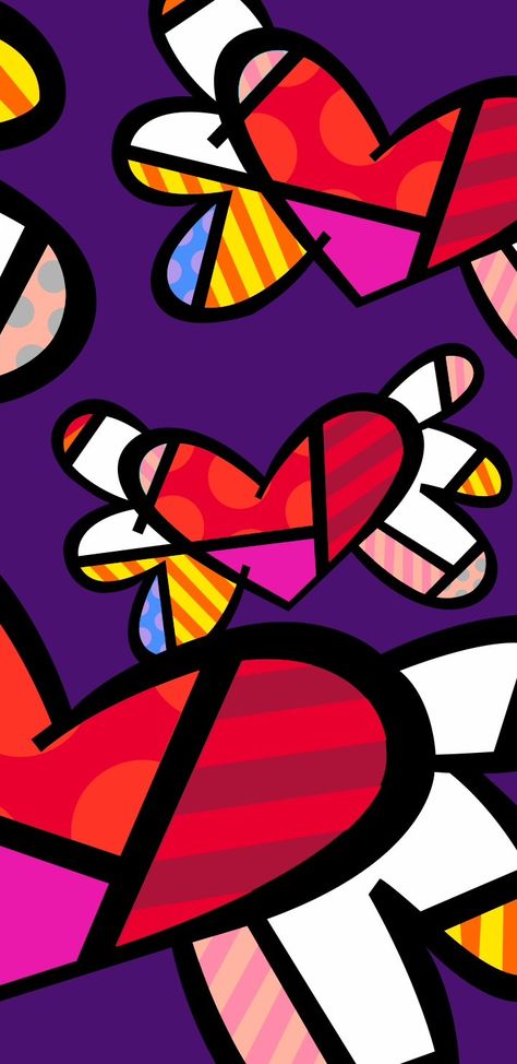 Romero Britto Art, Creative Wallpapers, Britto Art, Optical Illusions Art, Valentines Art, 1% Wallpaper, Illusion Art, Heart Wallpaper, New Wallpaper