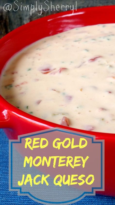 Make your own cheese dip with my recipe for Red Gold Monterey Jack Queso! Red Pepper Stuffed, Cheesy Dip Recipes, Gamecock Football, Pepper Stuffed, White Queso Dip, White Queso, Football Foods, Dip Ideas, Simple Easy Recipes