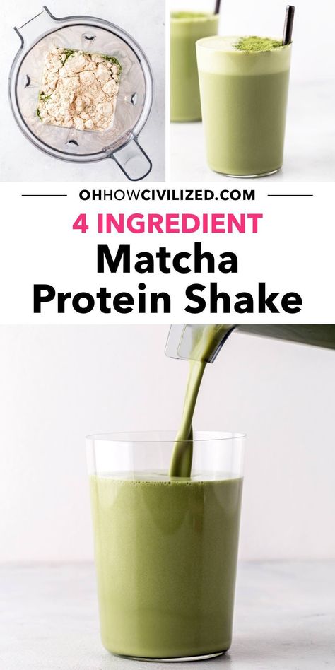 If you need a boost of energy, this healthy and tasty matcha protein shake is what you should drink. The recipe uses only 4 ingredients and takes 2 minutes to make. #matchaproteinshake #proteinshakes #matcharecipes #matcha Matcha Protein Shake, Matcha Shake, Simple Smoothies, Exercise Recovery, Matcha Green Tea Recipes, Green Shakes, Unflavored Protein Powder, Tea Drink Recipes, Easy Teas