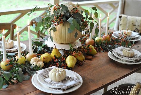 Farmer's Market Tablescapes - Dear Lillie - Fall Table Autumn Table Setting, Apple Candle Holders, Apple Candle, Pumpkin Table Decorations, Pumpkin Vase, Dear Lillie, Apple Candles, Fall Table Settings, Autumn Table