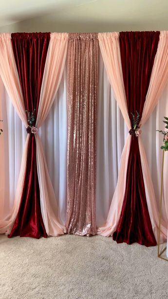 Blush Pink Curtains Bedroom, Curtain Decoration Ideas For Party, Decorating With Curtains, Backdrop Curtain Ideas, Backdrop Ideas For Wedding, Curtain Backdrop Ideas, Event Backdrop Ideas, Unique Backdrop Ideas, Pink Backdrop Ideas