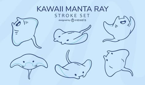 Swimming In The Ocean, Different Poses, Fish Drawings, Creature Drawings, Desenho Tattoo, Sticker Ideas, Manta Ray, Sea Animal, Kawaii Doodles