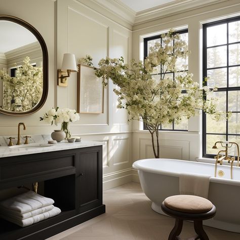 California dreaming on this raining southern day. #houseinspo | Instagram Modern Cottage Core Bathroom, Parisian Apartment Bathroom, Modern French Bathroom, Parisian Bathroom French Style, Cottage Core Bedrooms, French Bathroom Design, French Style Bathroom, Modern Cottage Core, Southern Interior