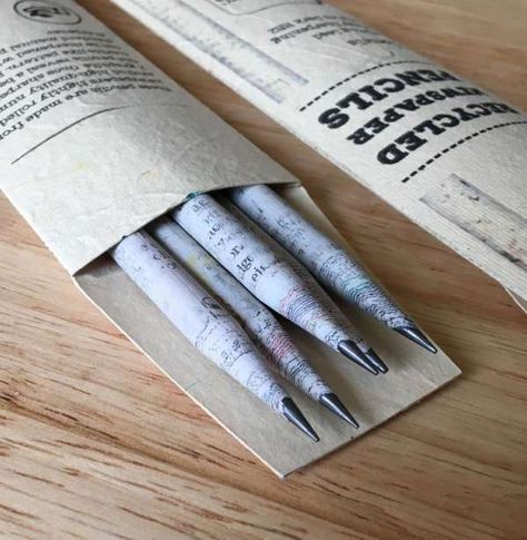 Etsy Feature Recycled newspaper pencils Newspaper Pencils, Recycled Newspaper, Recycle Newspaper, Led Pencils, Paper Sleeves, Wool Dryer Balls, Graphite Pencils, Recycled Crafts, Paper Envelopes