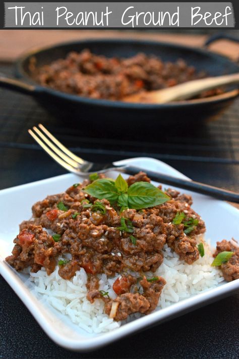 This super-easy Thai Peanut Ground Beef is excellent over sweet Jasmine rice or in lettuce wraps. I cooked it in a skillet on the grill but it is even easier on the stove top over medium-high heat. Asian Ground Beef Recipes, Green Egg Grill, Big Green Egg Grill, Ground Beef Rice, Egg Grill, The Big Green Egg, Beef Lettuce Wraps, Sweet Jasmine, Quick Cooking Recipes