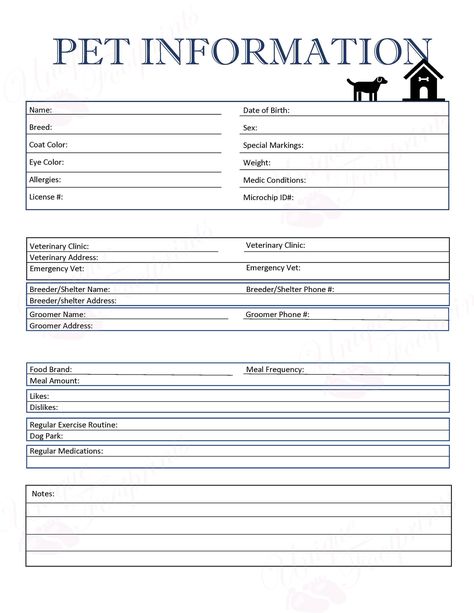 Pet Information Sheet, for home or dog business Pet Information Sheet, Puppy Information, Kennel Business, Dog Daycare Business, Pet Care Printables, Information Template, Pet Information, Pet Care Business, Pet Sitting Business