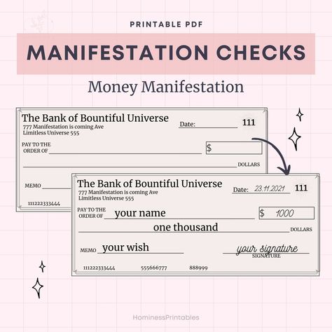 Manifestation Checks Printable. Money Manifestation. Manifestation Cheque Pintable. Digital Insta... Manifestation Cheque, The Secret Check, Manifestation Checks, Manifestation Check, Birds Voice, Manifestation Spells, Printable Money, Second Brain, Universal Laws