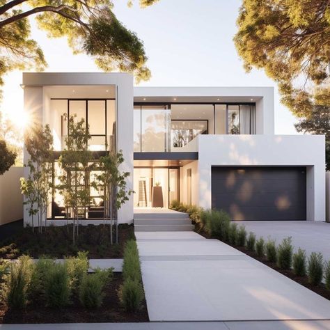 Modern House White Exterior, White Rendered House Exterior, Modern Organic Exterior, Minimalistic House Exterior, Modern Stucco House, Colour For House, Exterior House Colors Modern, Best Color For House, Modern Homes Exterior