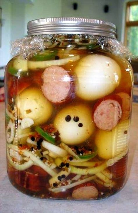 Classic tavern pickled eggs. Pickled Egg Sausage And Onions, Hot And Spicy Pickled Eggs, Pickled Duck Eggs, Hawks Bar Room Pickled Eggs And Sausage, Cajun Pickled Eggs Recipe, Pickled Eggs Sausage And Onions, Pickling Eggs Recipe, Pickled Sausage And Eggs, Cajun Pickled Eggs