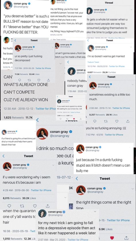 Conan Gray Instagram Captions, Conan Gray Lyric Wallpaper, Conan Gray Bio Ideas, Conan Gray Lyrics Wallpaper, Conan Gray Wallpaper, Conan Gray Aesthetic, Twitter Posts, Traffic Cone, Gray Wallpaper