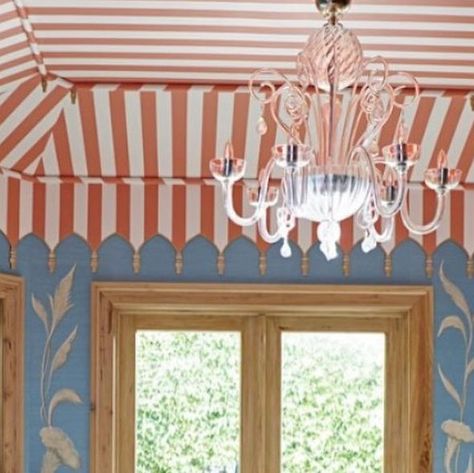 Meg Boscawen on Instagram: "I am currently doing some research for a circus project coming up in a couple of weeks. Obsessed with these tented ceilings… who doesn’t love a stripe 🎪" Circus Tent Ceiling, Tented Ceiling, Striped Ceiling, Circus Nursery, Tent Room, Office Guest Bedroom, Ceiling Draping, Circus Tent, Office Guest Room