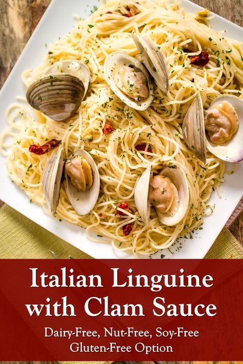 Linguine with Clam Sauce Recipe (Easy, Authentic, Dairy-Free!) Pasta Recipes Linguine, Clam Sauce Recipe, Linguine And Clams, Peanut Free Desserts, Seafood Linguine, Clam Sauce Linguine, White Clam Sauce, Clam Pasta, Clam Sauce