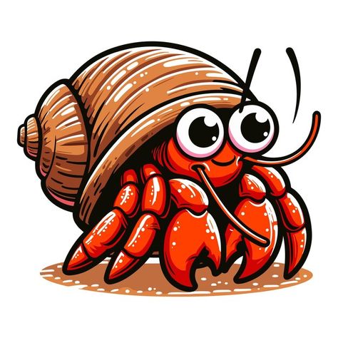 Hermit Crab Cartoon, Hermit Crab Illustration, Crab Clipart, Fish Project, Crab Cartoon, Crab Illustration, Premium Vector Cartoon, Hermit Crab, Vector Cartoon