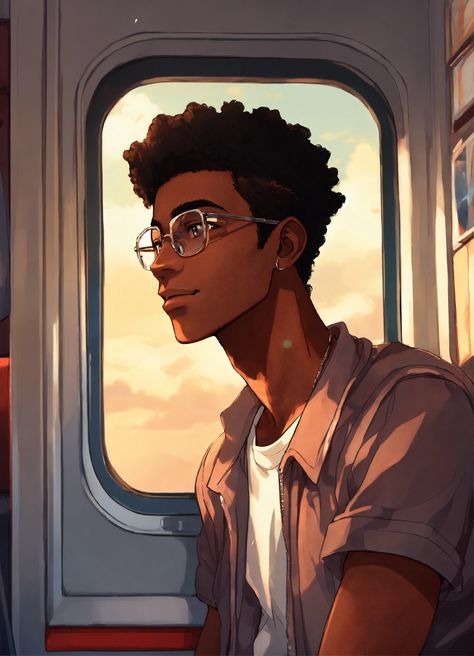 Anime African Guy, Guy With Glasses Drawing, Skin Pictures, Slim Face, Light Brown Skin, Rectangular Glasses, Slimmer Face, Faded Hair, Hair Dark