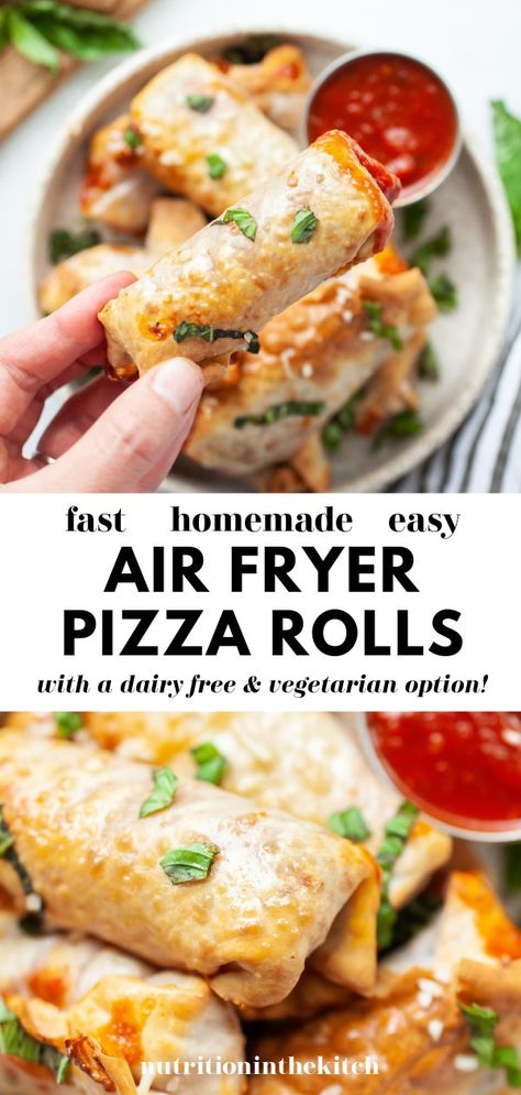 Learn how to make homemade air fryer pizza rolls with this super simple, easy, and quick recipe! You’ll never buy frozen again. These pizza rolls are healthier, packed with flavour, and not greasy at all. You can easily make them dairy free or vegetarian as well! Pizza Rolls Homemade, Air Fryer Pizza Rolls, Healthy Side Recipes, Air Fryer Pizza, Homemade Pizza Rolls, Pizza Roll Recipe, Easy Healthy Lunch Recipes, Making Homemade Pizza, Easy Healthy Lunches