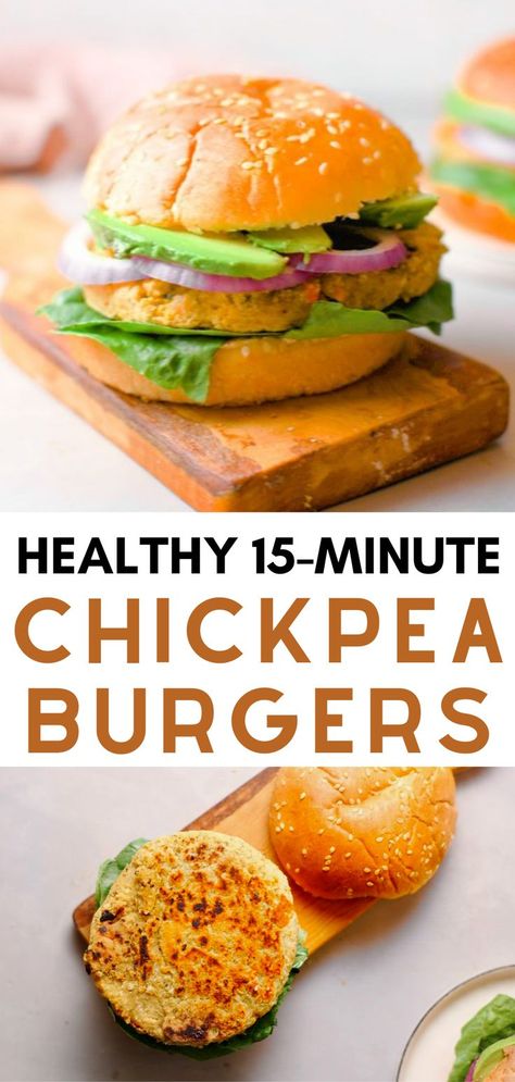 Chickpea Burger Recipe, Veggie Burger Recipe Easy, Homemade Vegan Burgers, Vegan Chickpea Burger, Easy Veggie Burger, Vegan Burger Patties, Vegan Veggie Burger, Chickpea Burgers, Homemade Veggie Burgers