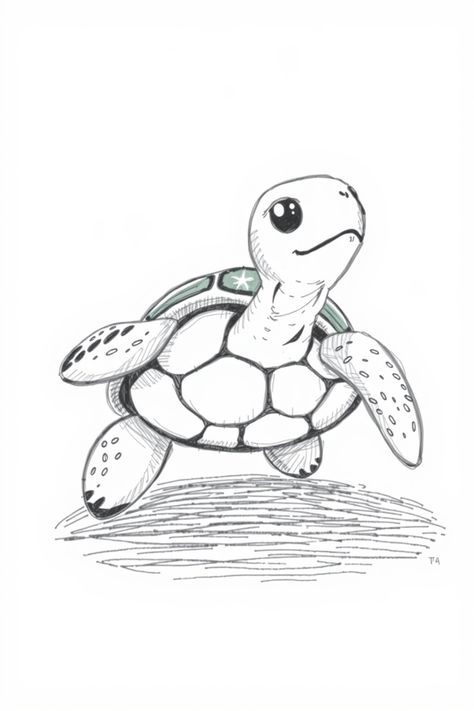 Check Out This Cute Turtle Drawing & 12+ Other Turtle Drawing Ideas! #drawinginspiration #drawing Cute Turtle Drawings, Turtle Sketch, Beach Drawing, Pumpkin Drawing, Cartoon Turtle, Conservation Art, Skeleton Drawings, Turtle Drawing, Sunflower Drawing