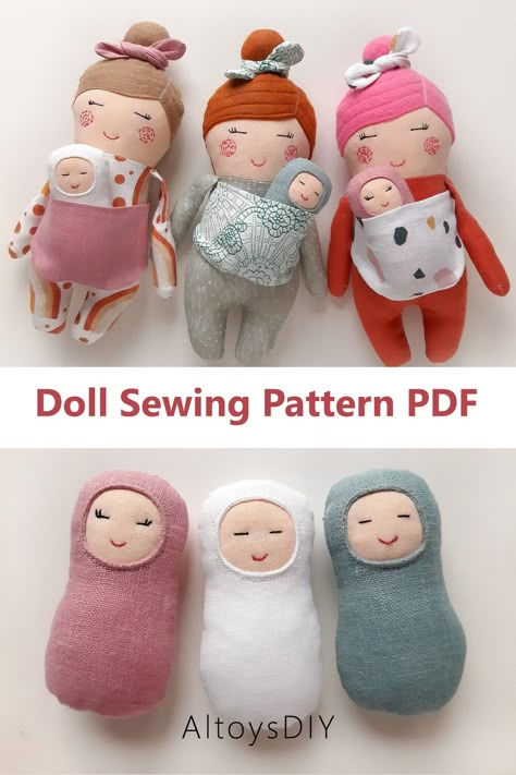 Mommy and Baby Doll Sewing Pattern PDF - Easy Mom Doll with Doll Carrier Sewing Pattern Cloth Dolls Handmade Free Pattern, Mommy And Me Sewing Patterns, Free Rag Doll Pattern Sewing, Soft Toy Patterns Free Templates, Doll Patterns Free Sewing Templates, Doll Carrier Sewing Pattern, Vintage Rag Doll, Sew Doll, Sewing Template