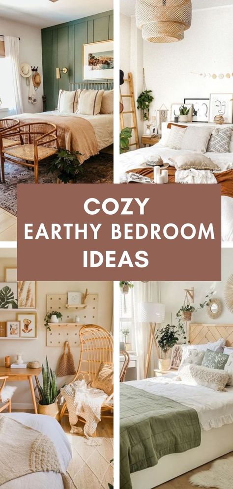 earthy bedroom ideas Earthy Bedroom Decor, Earthy Bedroom Ideas, Cozy Bedroom Decor Ideas, Cozy Bedroom Decor, Natural Bedroom Decor, Bedroom Ideas Cozy, Bedroom Storage Ideas, Bedroom Wardrobe Design, Peaceful Bedroom