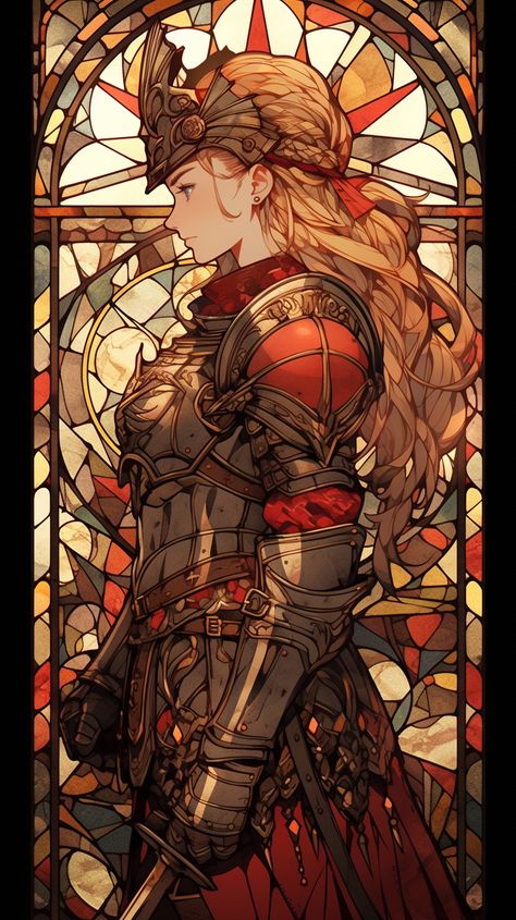 Stained Glass Character Art, Stained Glass Armor, Campaign Moodboard, Woman In Armor, Dnd Paladin, Majestic Art, Medieval Girl, Medieval Princess, Aries Art