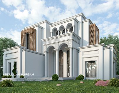 Villa Faced Design, New Classical Architecture Facades, New Classic Villa Exterior Design, Classic Facade Design, Neoclassic Architecture, Classic Villa Exterior, Classical Facade, Villa Exterior Design, New Classical Architecture